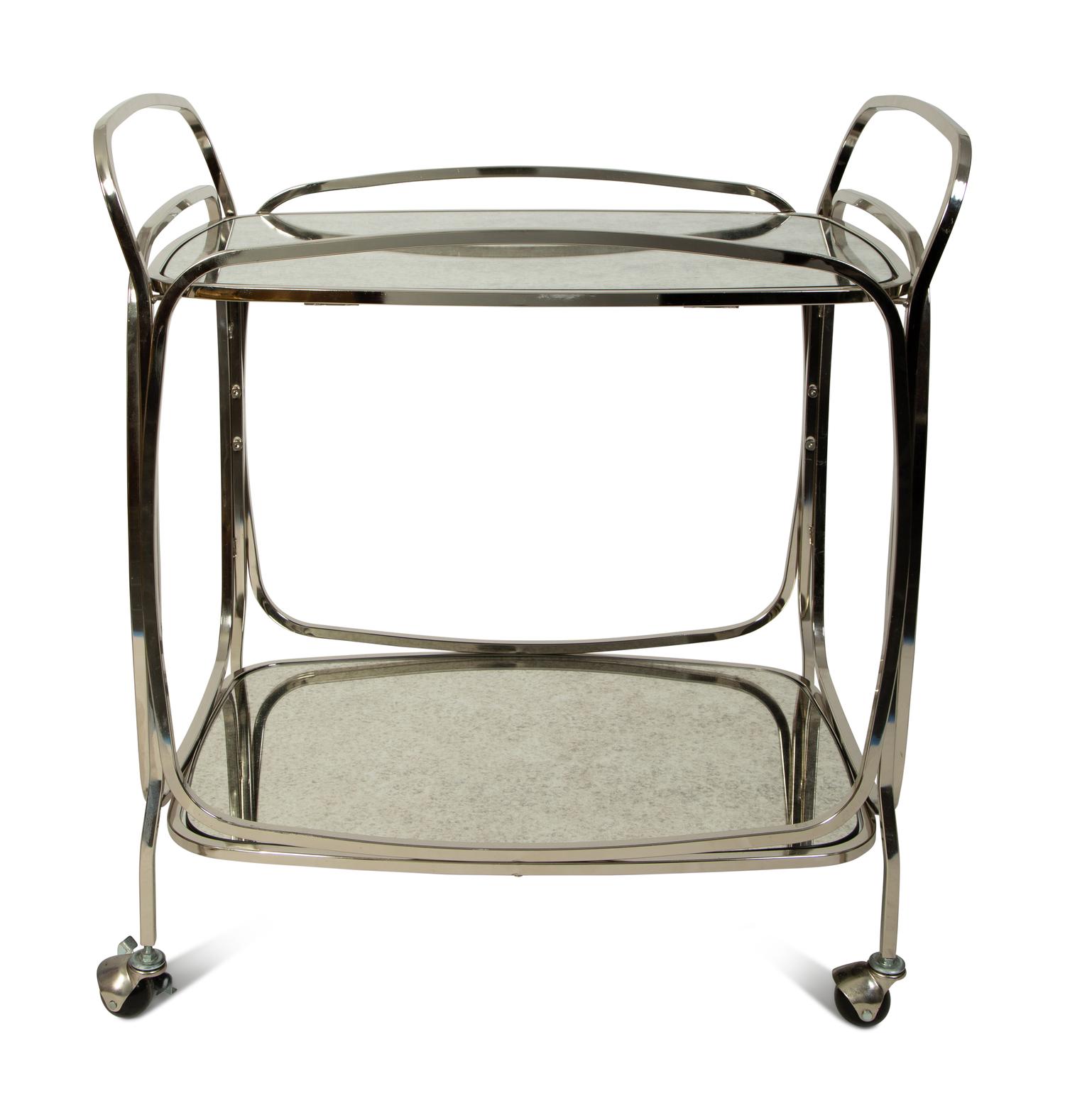 An Art Deco Style Chrome and Silvered Mirror Bar Cart — 20TH CENTURY