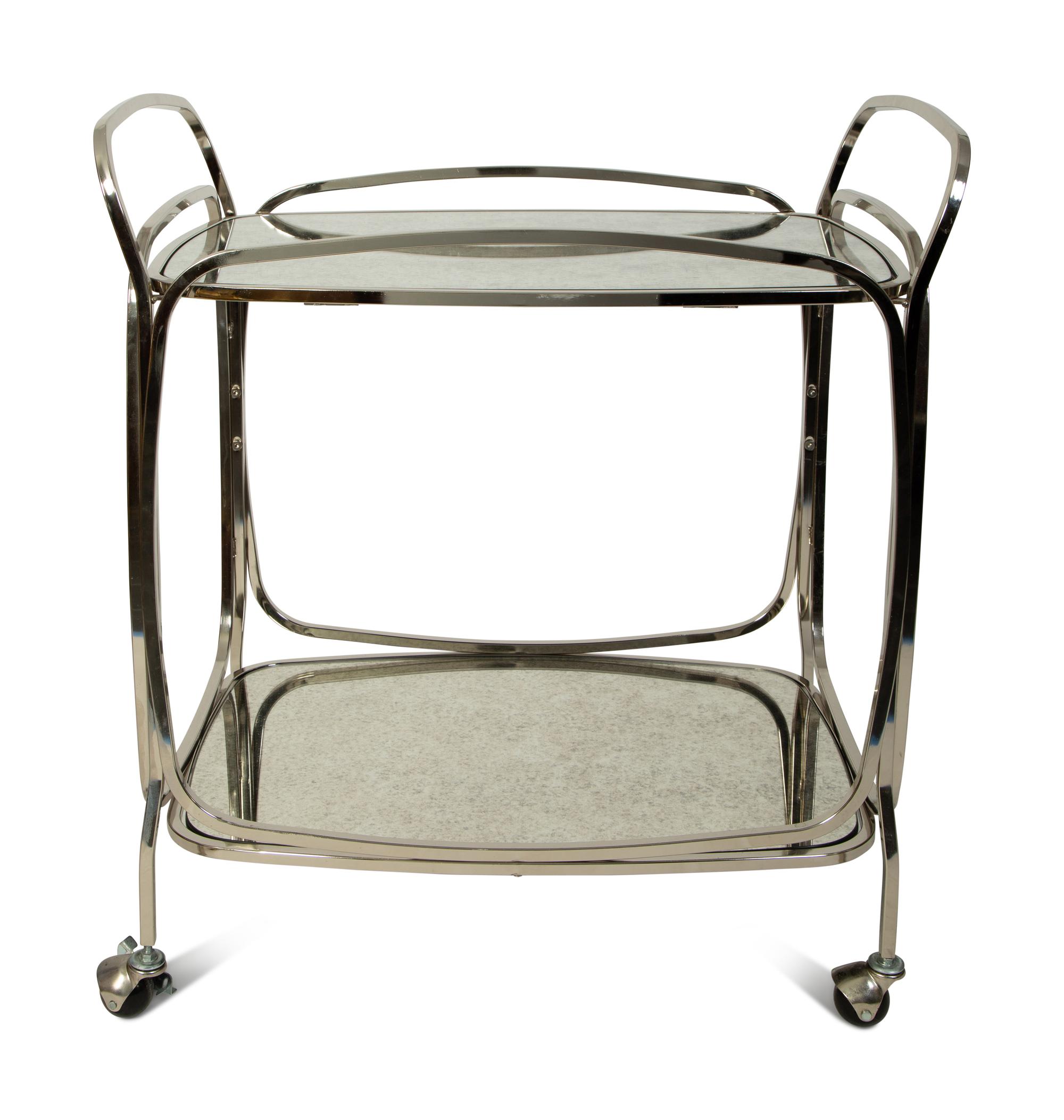 An Art Deco Style Chrome and Silvered Mirror Bar Cart — 20TH CENTURY