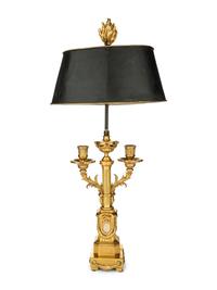 A Pair of Louis XVI Gilt Bronze Two-Light Lamps