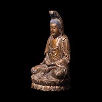 A Chinese Gilt Lacquered Wood and Painted Wood Guanyin, Late Qing Dynasty to Republic Period 晚清-民國 木漆金觀音坐像
