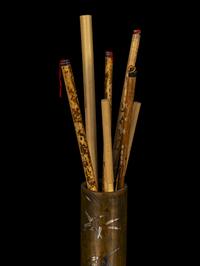 A Japanese Inlaid Bamboo-Form Brushpot