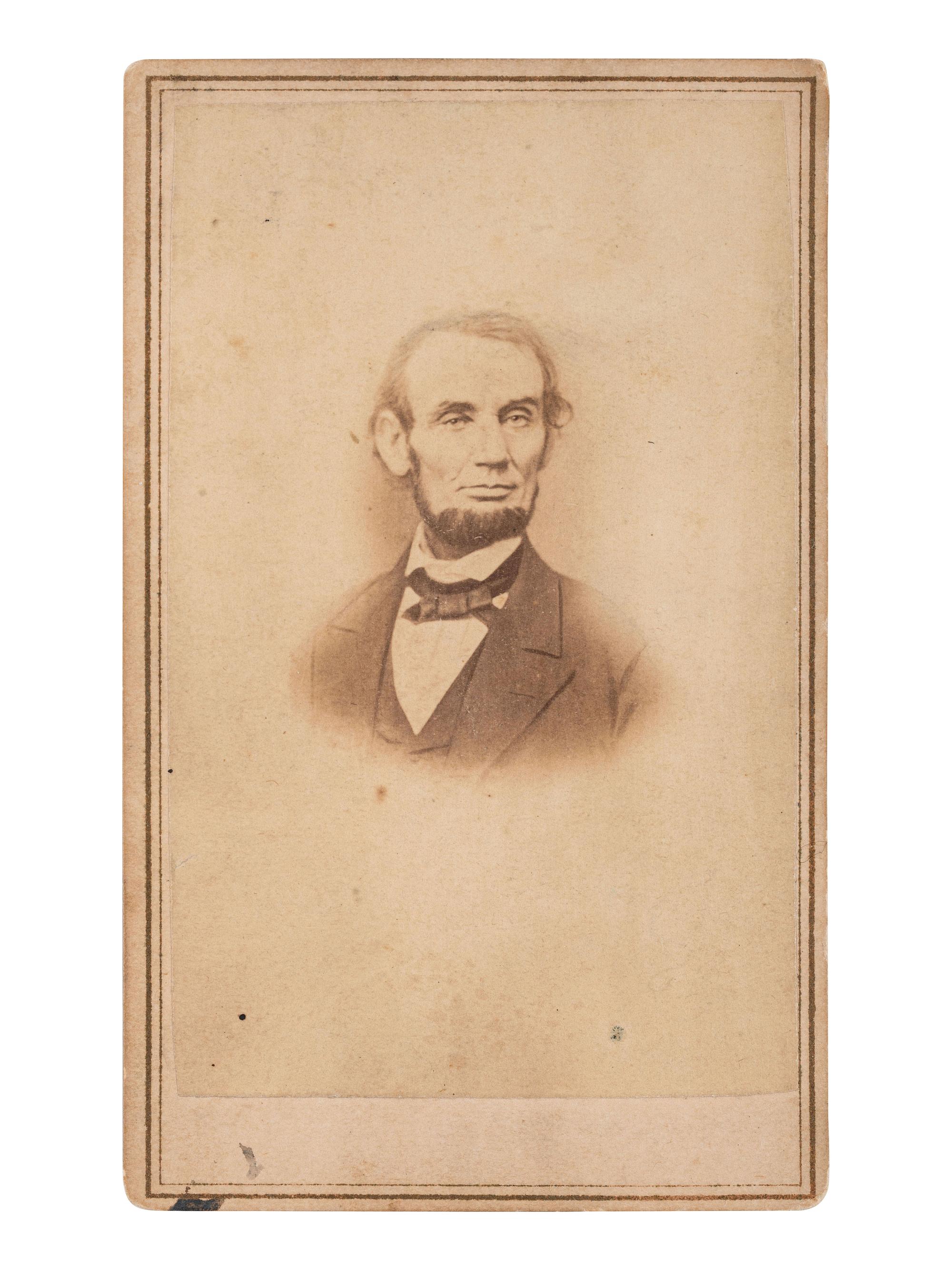 [LINCOLNIANA]. BRADY, photog. CDV portrait of Abraham Lincoln. New York: E. & H.T. Anthony, [1864].