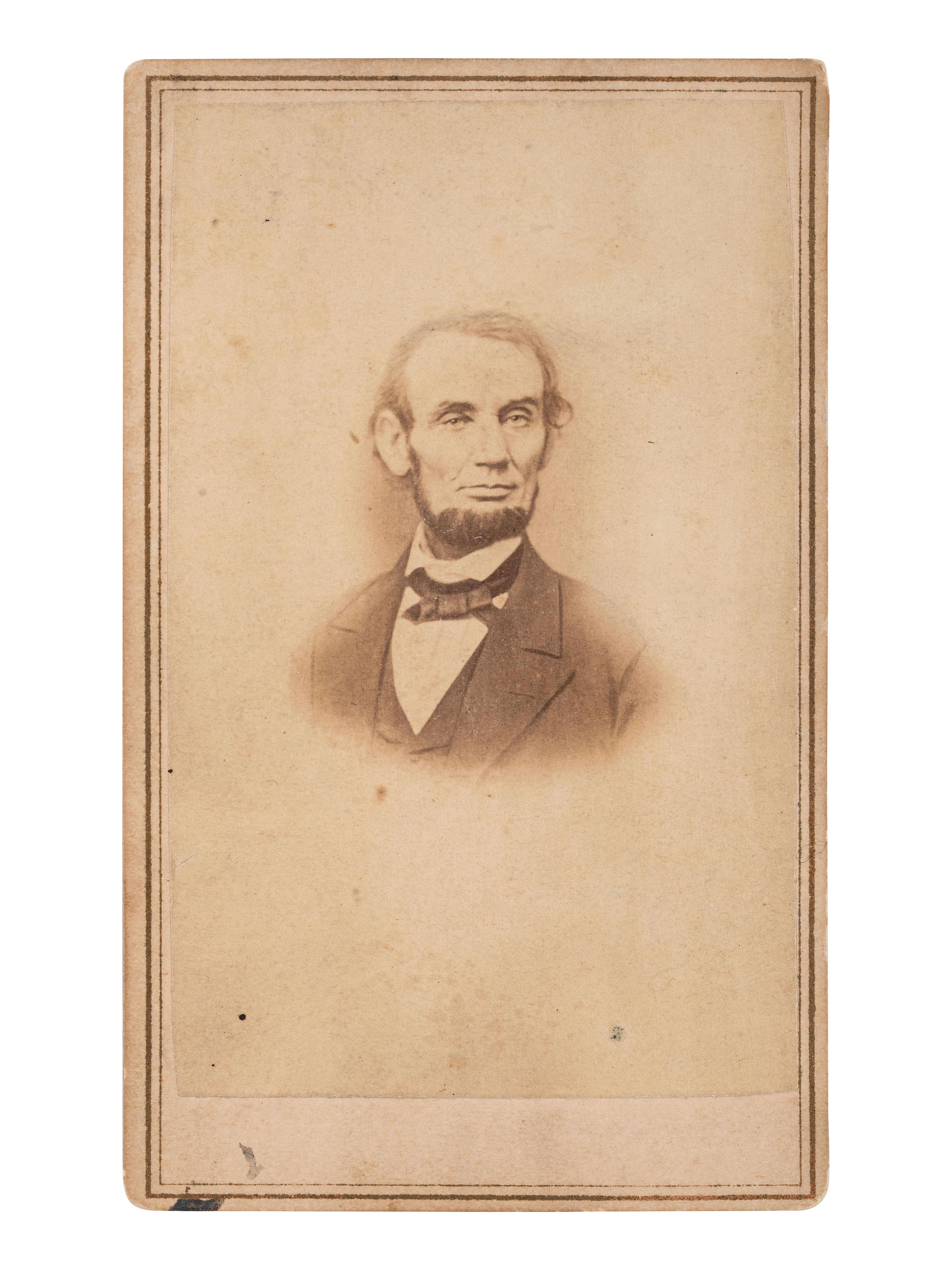 [LINCOLNIANA]. BRADY, photog. CDV portrait of Abraham Lincoln. New York: E. & H.T. Anthony, [1864].