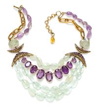 An Iradj Moini Amethyst and Moon Quartz Multi Strand Necklace, 21" x 4".
