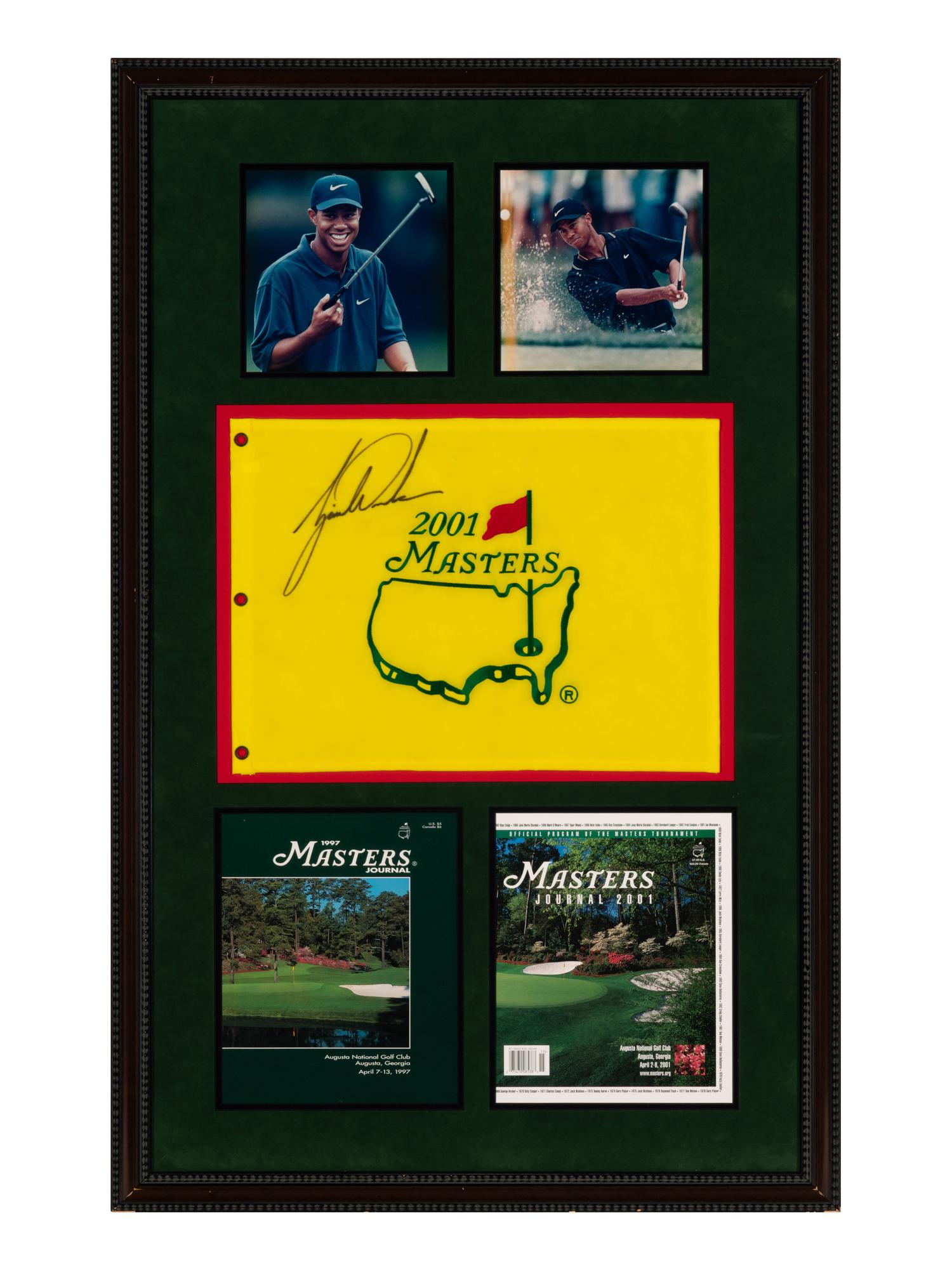 A Tiger Woods Signed Autograph 2001 Masters Flag Display (Beckett Authentication Services Letter)