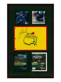 A Tiger Woods Signed Autograph 2001 Masters Flag Display (Beckett Authentication Services Letter)