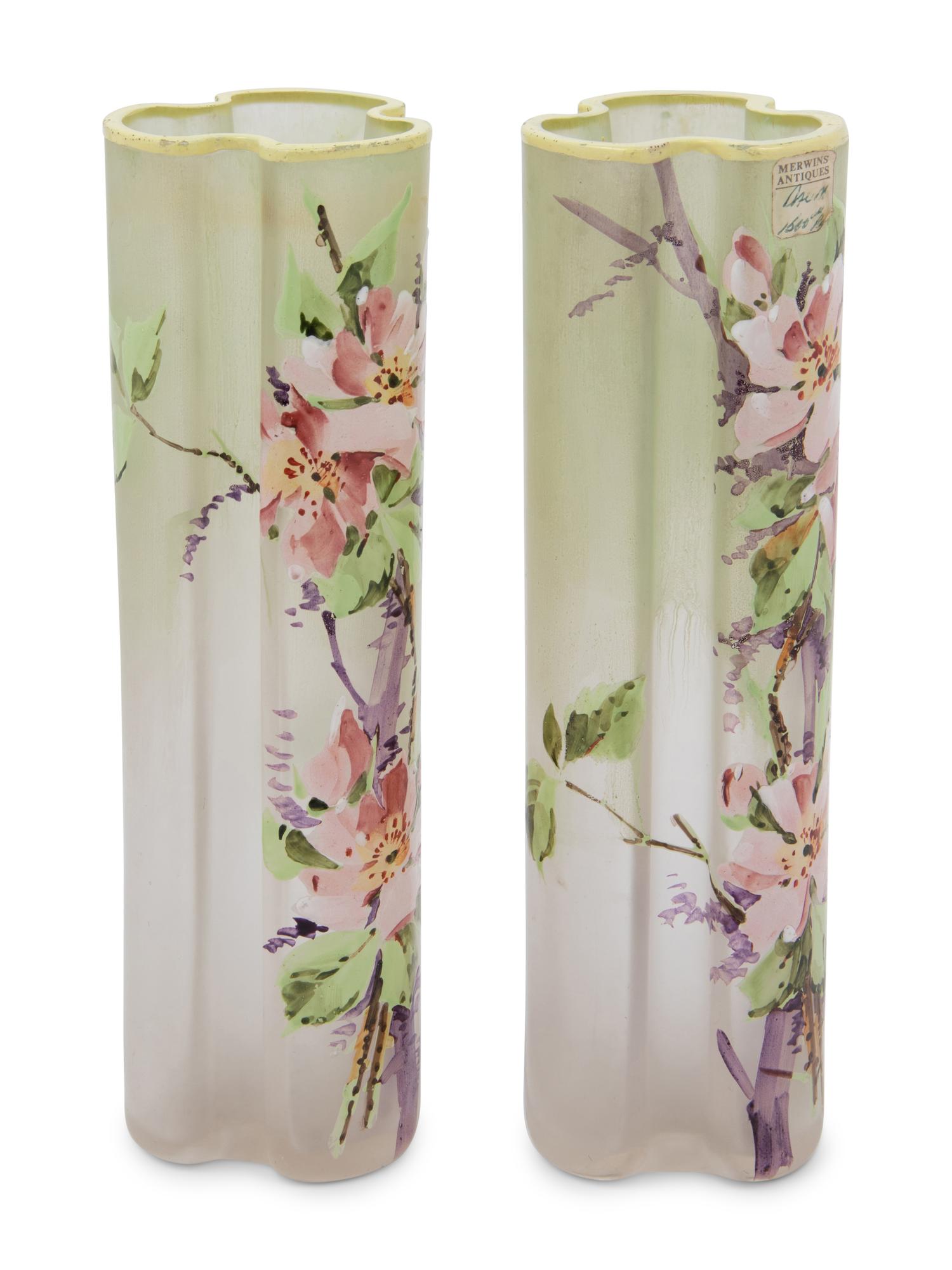 A Pair of French Enameled Glass Vases