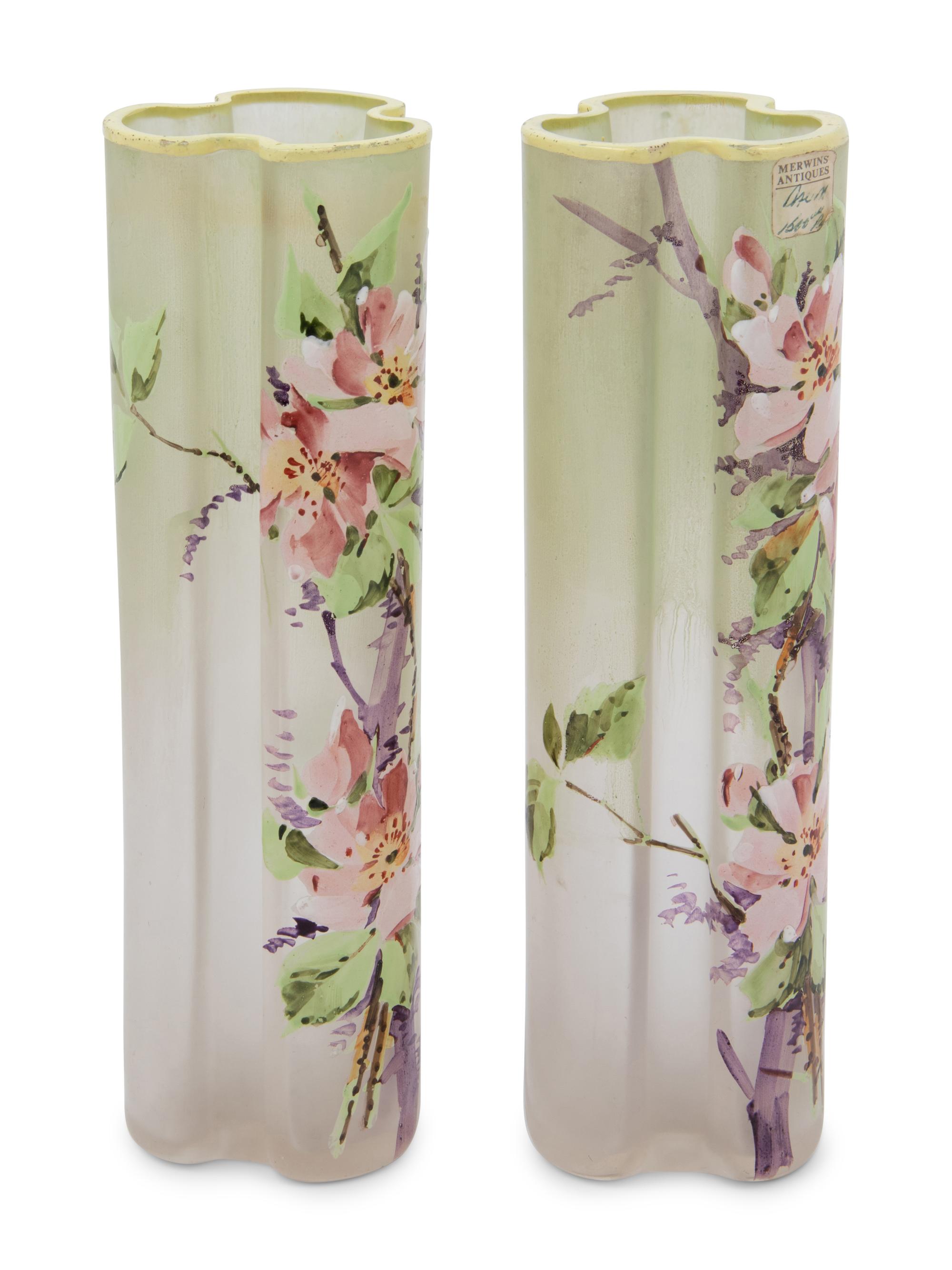 A Pair of French Enameled Glass Vases