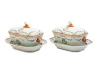 A Pair of Chinese Export Porcelain Armorial Soup Tureens on Stands, Made for the German Market