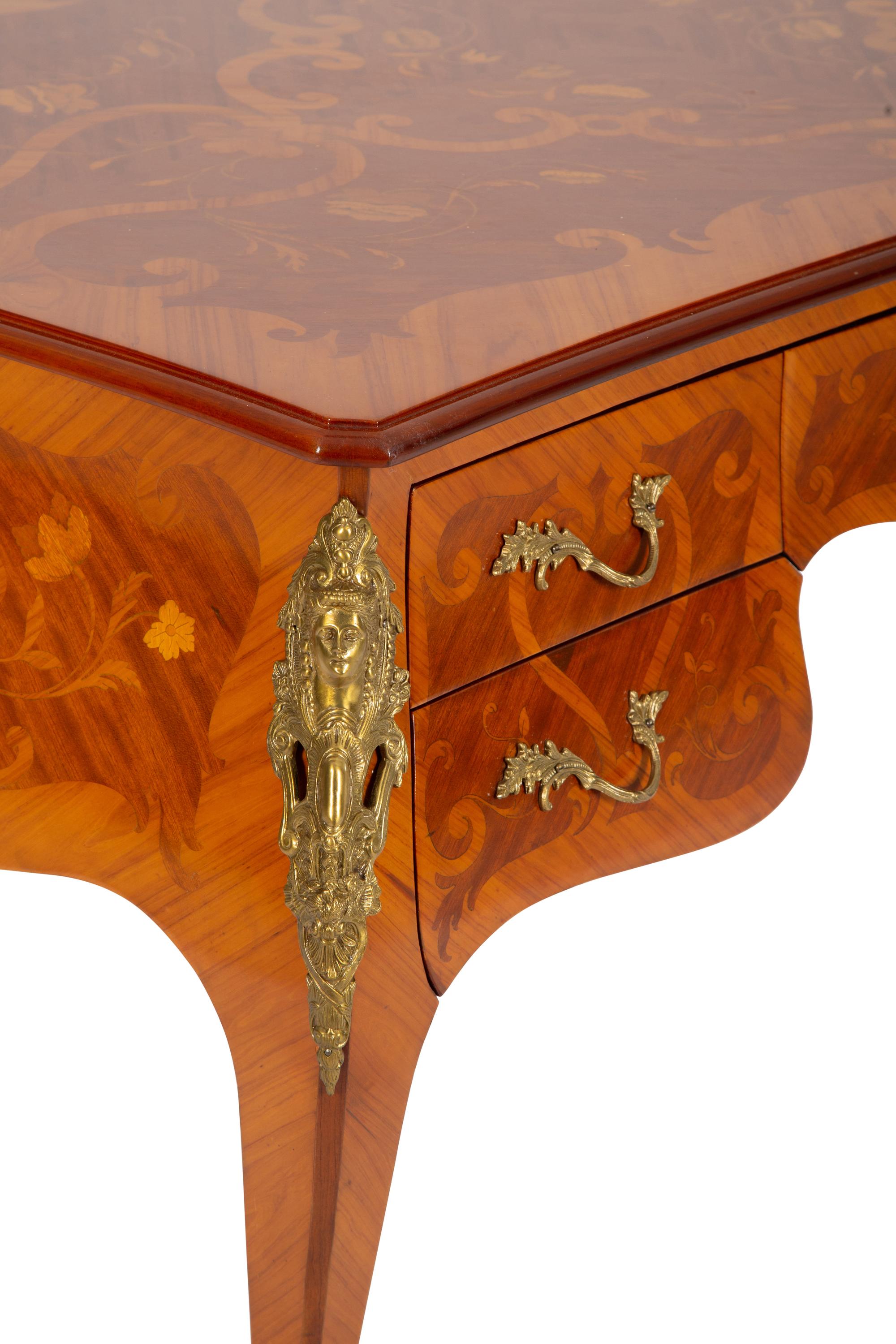 A Louis XV Style Gilt-Bronze Mounted Marquetry Bureau Plat