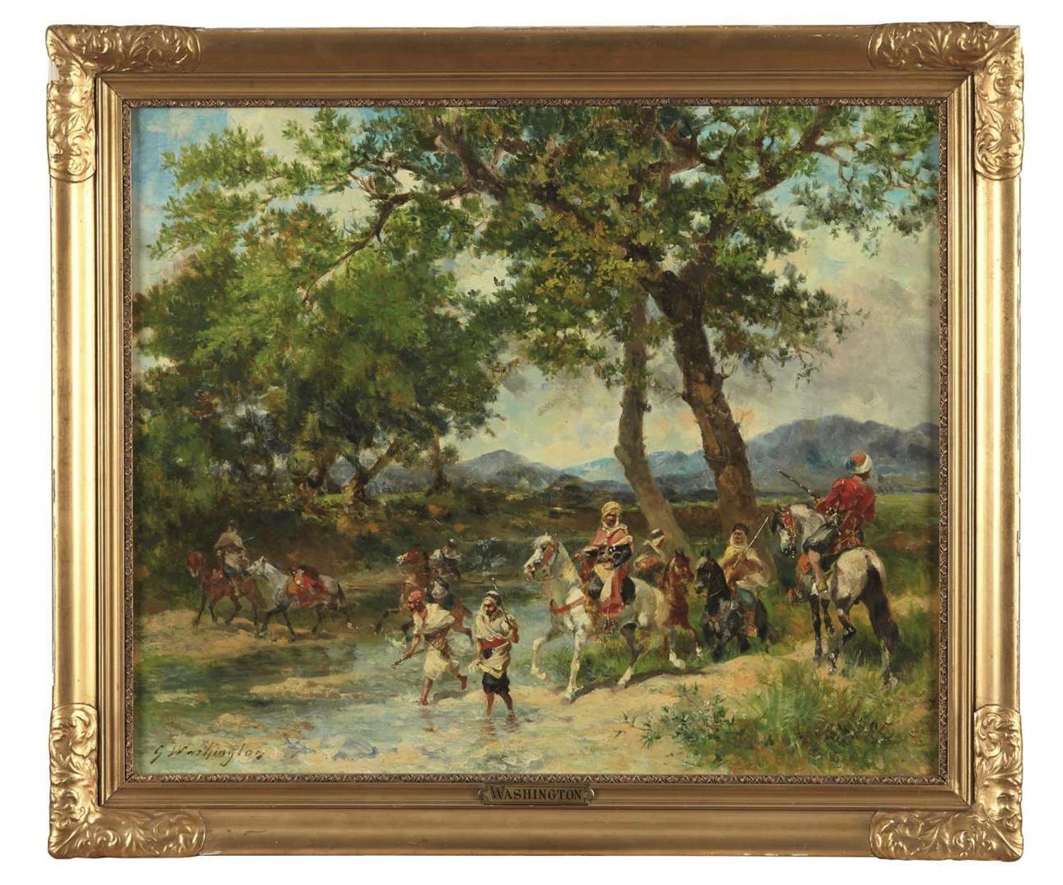 GEORGES WASHINGTON (FRENCH 1827-1910) ARAB HORSEMEN CROSSING A STREAM