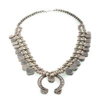 Navajo Silver and Turquoise Squash Blossom Necklace