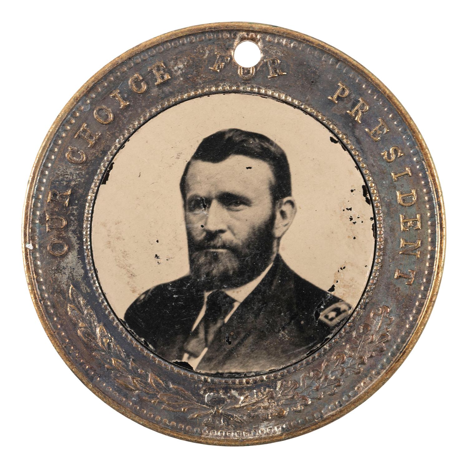 [POLITICS]. Ulysses S. Grant and Schuyler Colfax back-to-back campaign ferrotype badge. 1868.