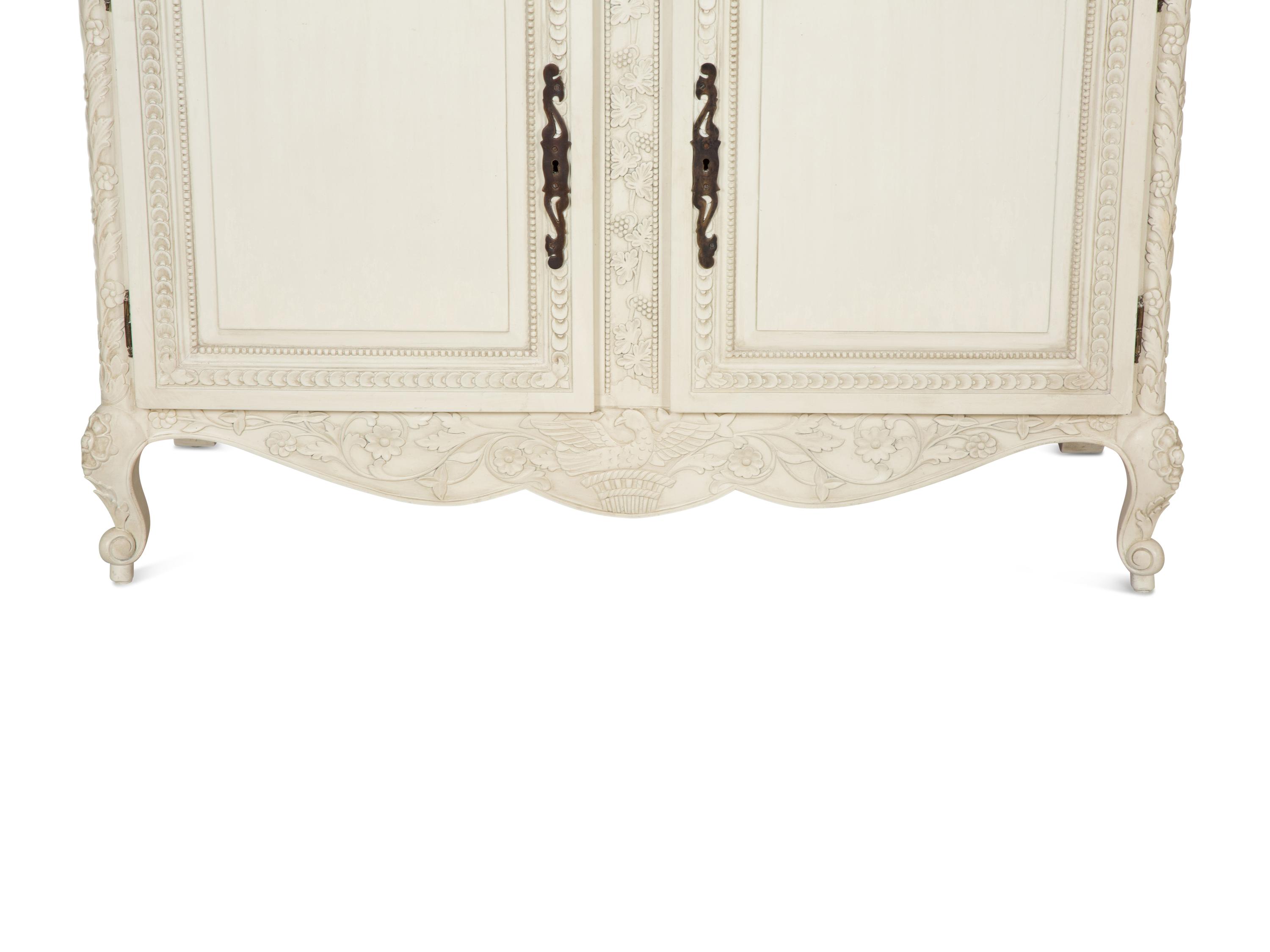 A French Provincial Style White Painted Glazed Door Bookcase