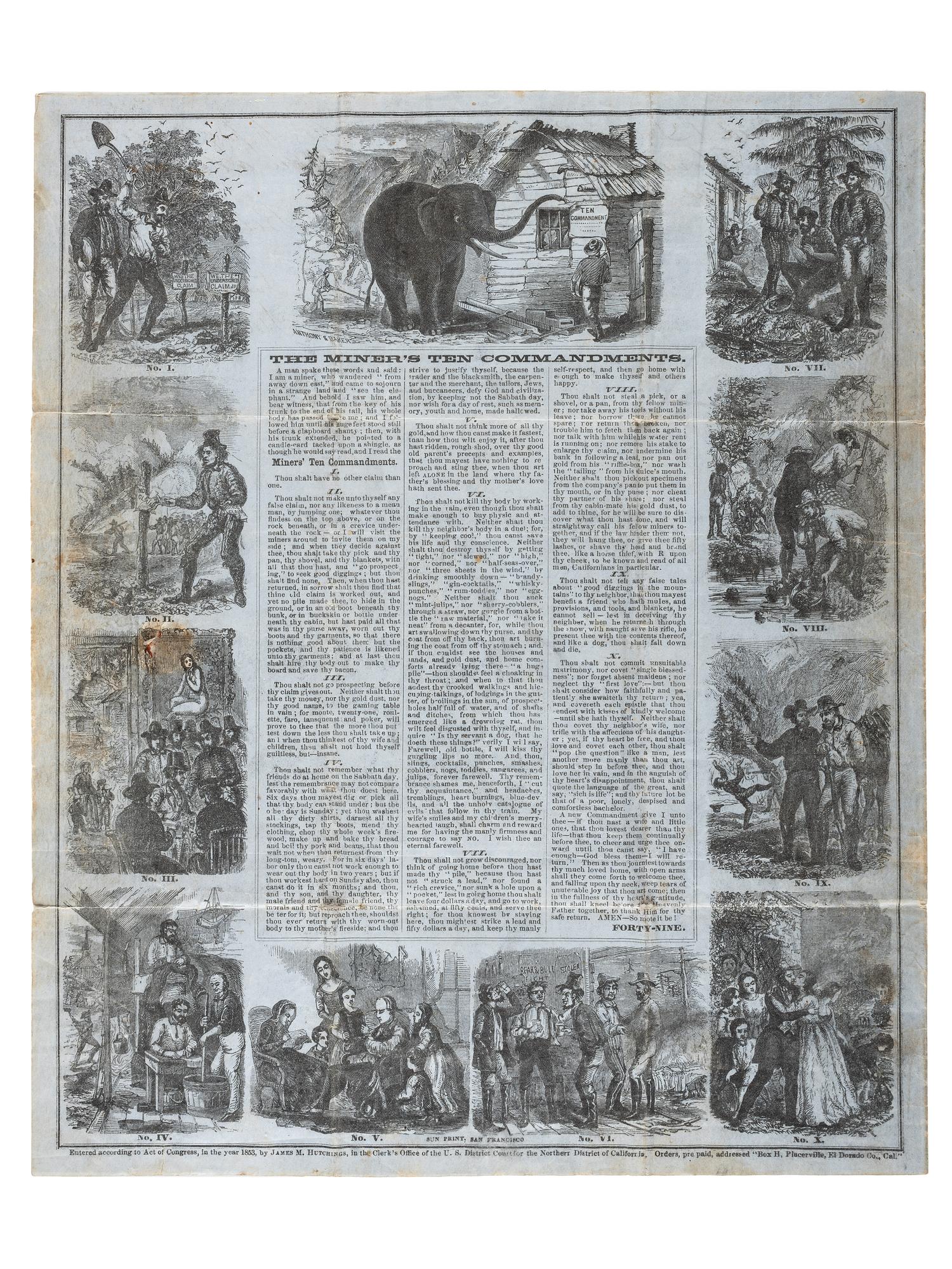 [WESTERN AMERICANA] -- [GOLD MINING]. The Miner's Ten Commandments bifolium lettersheet featuring letter from California gold miner.