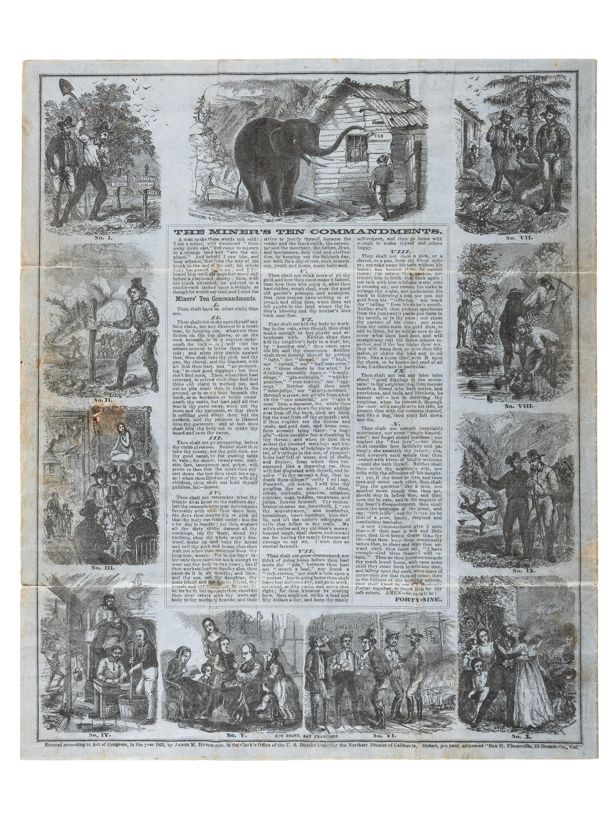 [WESTERN AMERICANA] -- [GOLD MINING]. The Miner's Ten Commandments bifolium lettersheet featuring letter from California gold miner.
