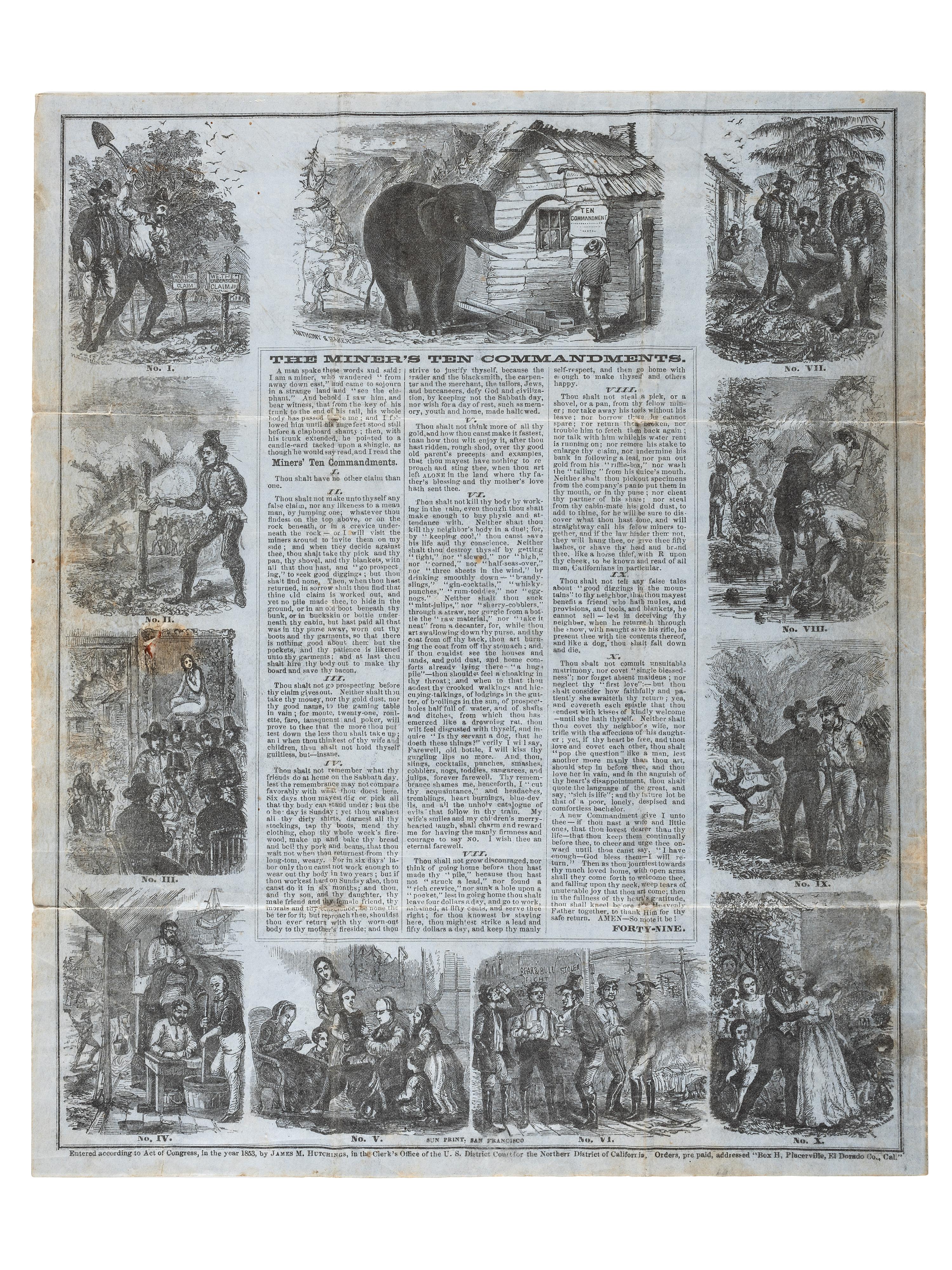 [WESTERN AMERICANA] -- [GOLD MINING]. The Miner's Ten Commandments bifolium lettersheet featuring letter from California gold miner.