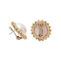 CULTURED MABE PEARL AND DIAMOND EARCLIPS