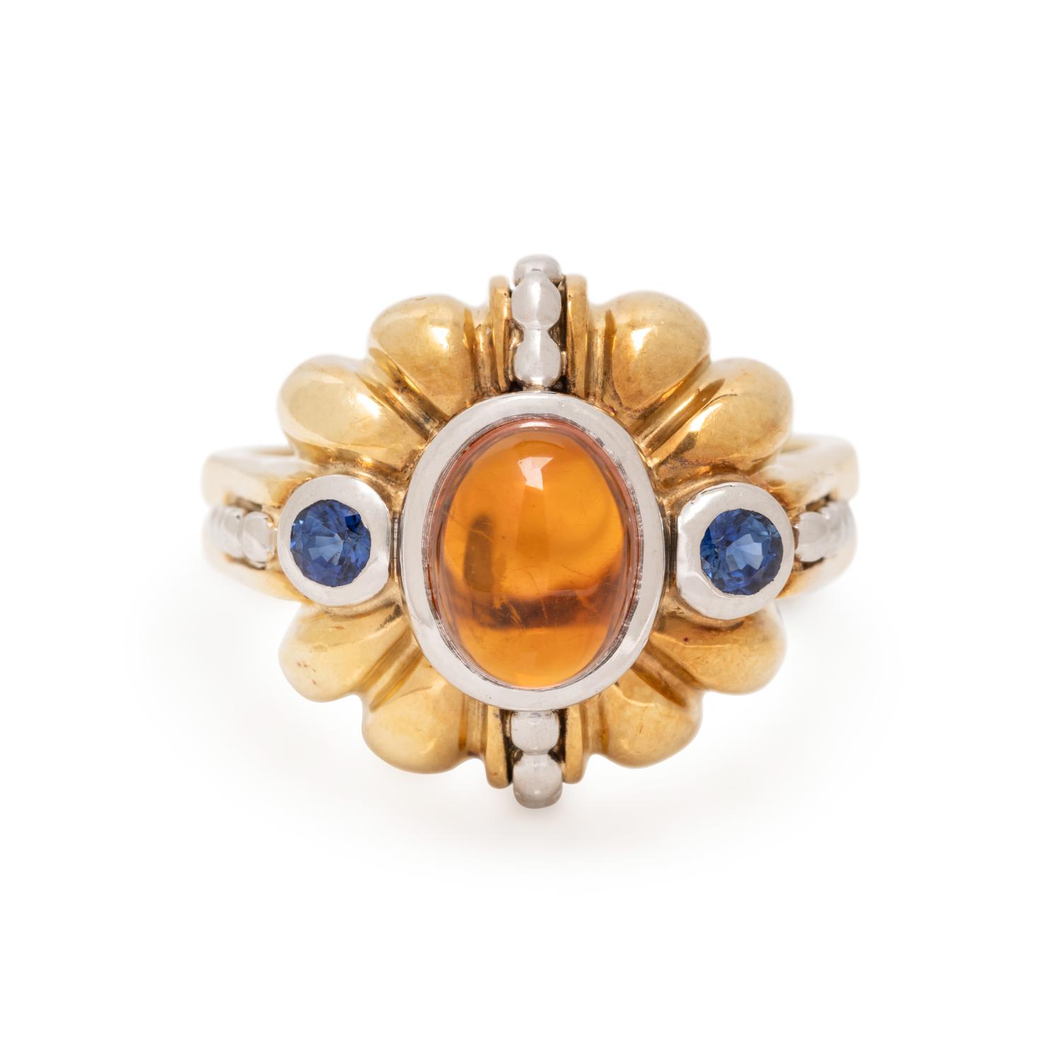 LAGOS, YELLOW GOLD, PLATINUM, CITRINE, AND SAPPHIRE RING