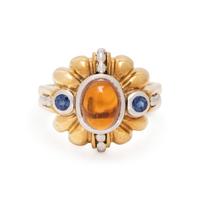 LAGOS, YELLOW GOLD, PLATINUM, CITRINE, AND SAPPHIRE RING