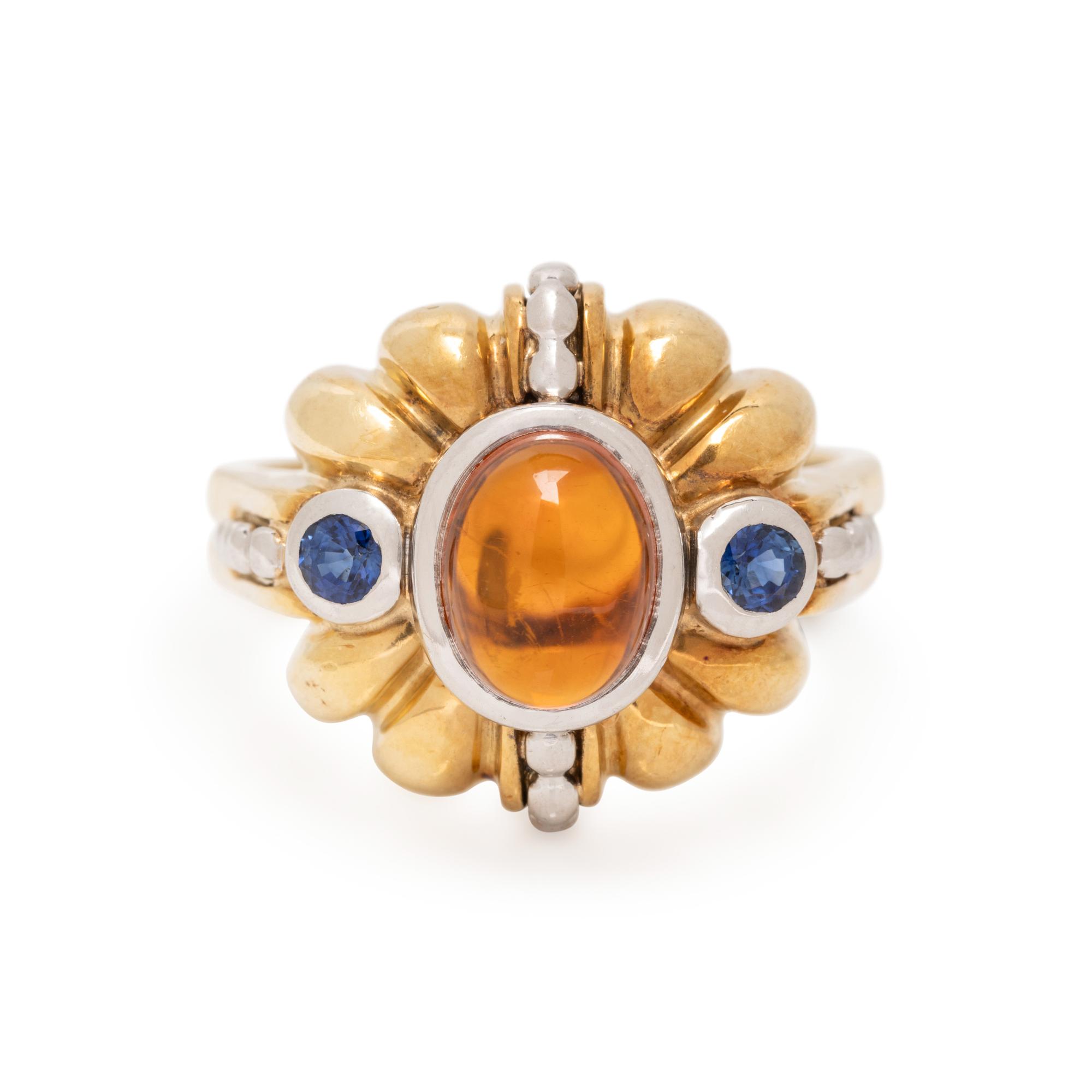LAGOS, YELLOW GOLD, PLATINUM, CITRINE, AND SAPPHIRE RING