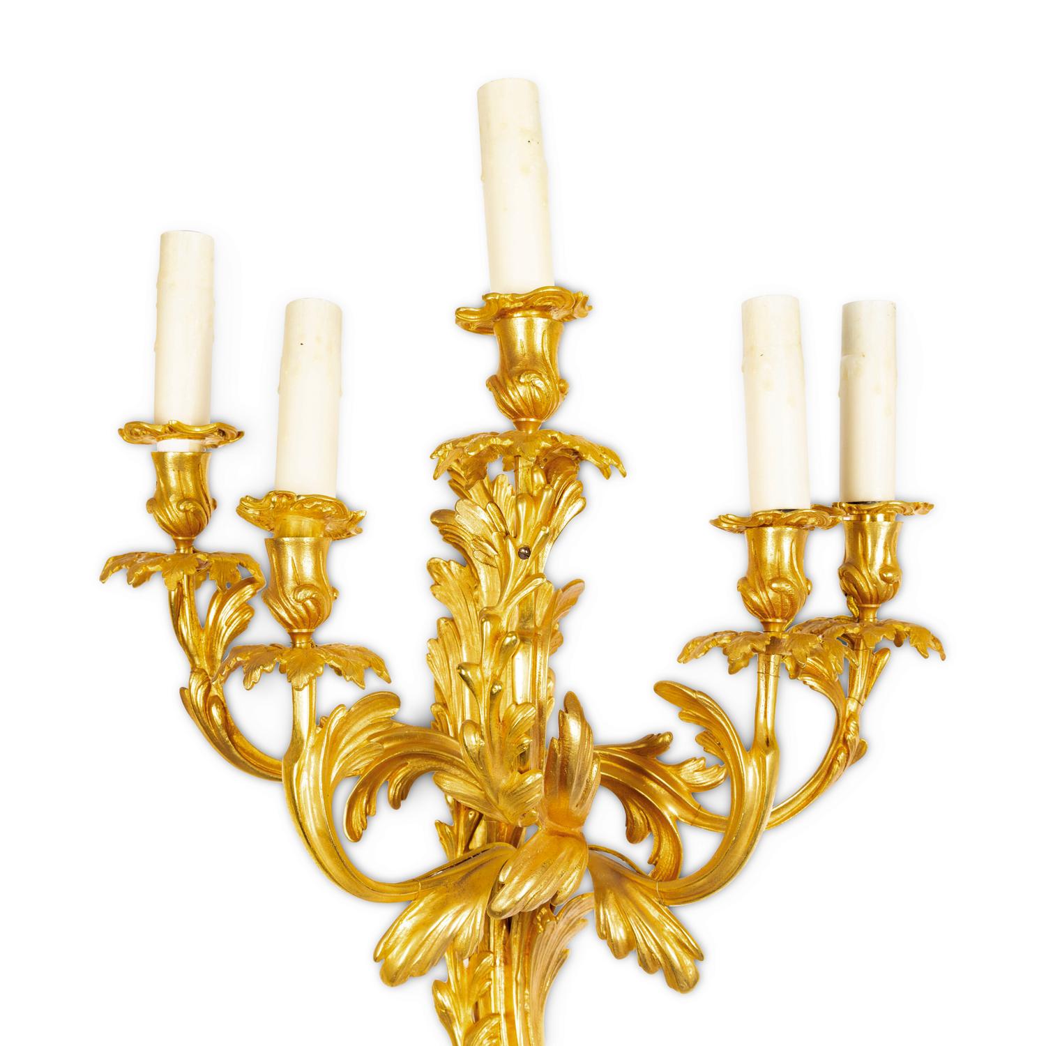 A Set of Six Louis XV Style Gilt Bronze Five-Light Sconces