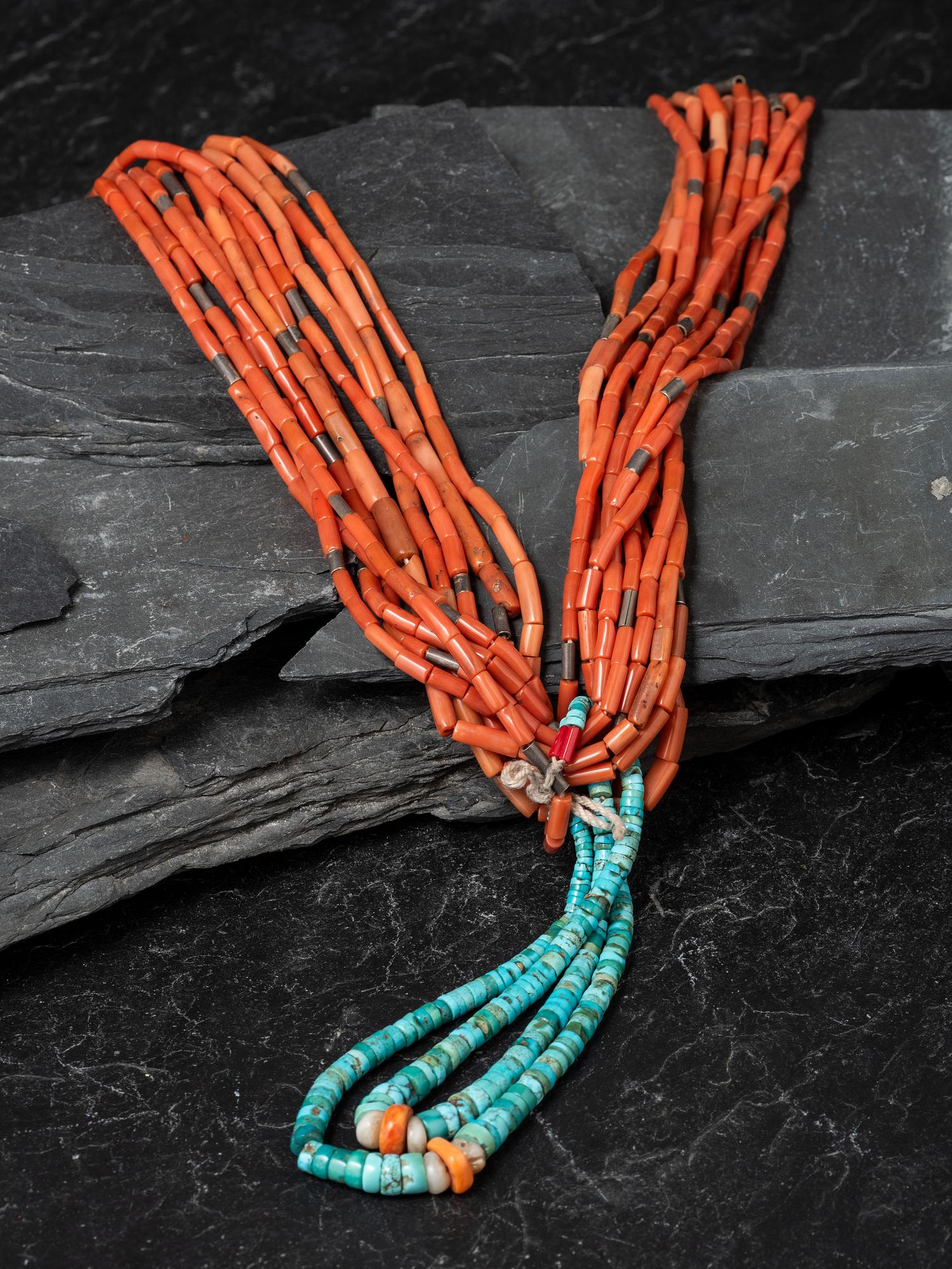 Pueblo Ten-strand Coral Necklace, with Joclas