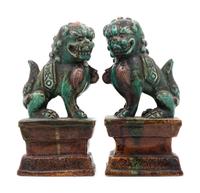 A Pair of Chinese Glazed Pottery Temple Guardians