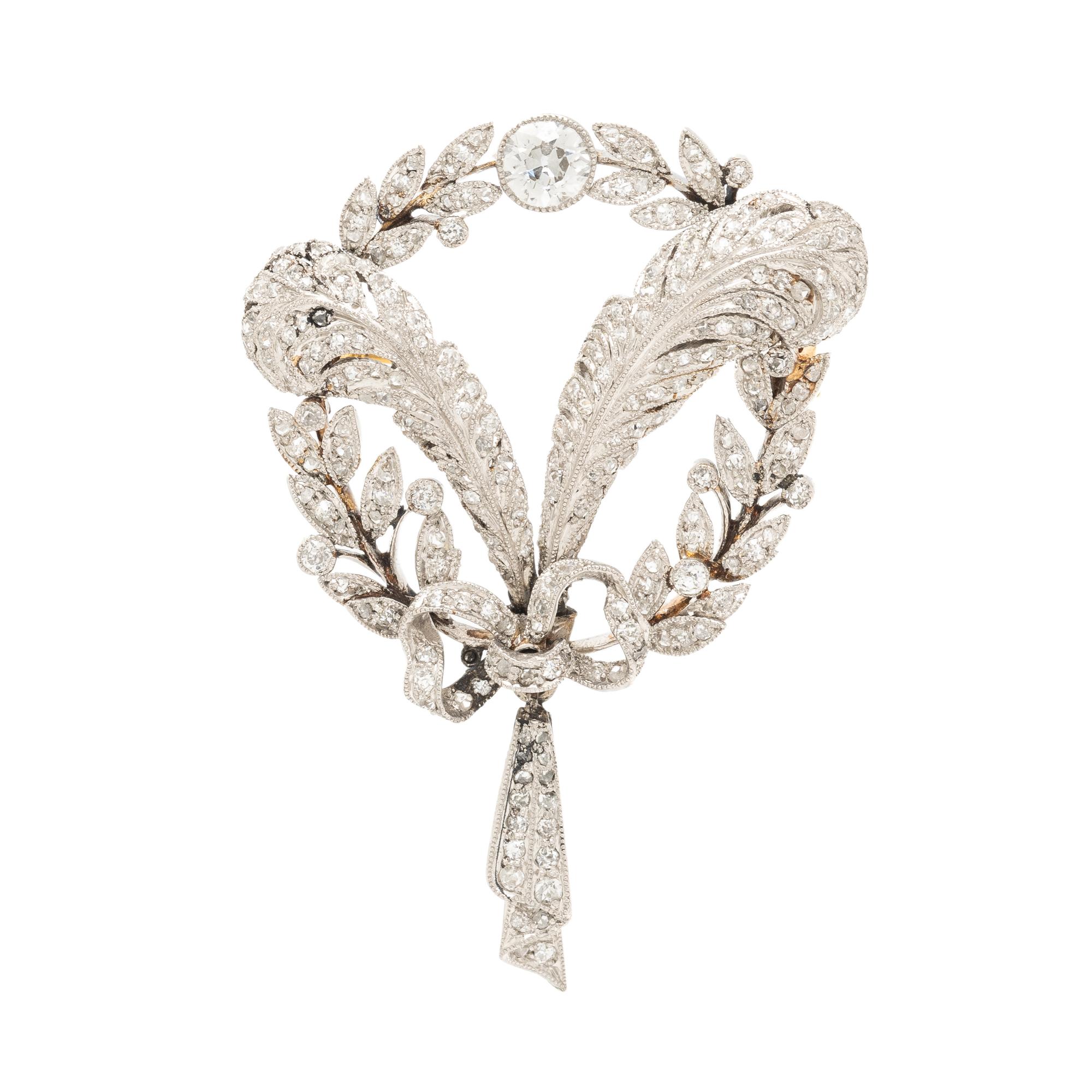 EDWARDIAN, PLATINUM AND DIAMOND FEATHER BROOCH