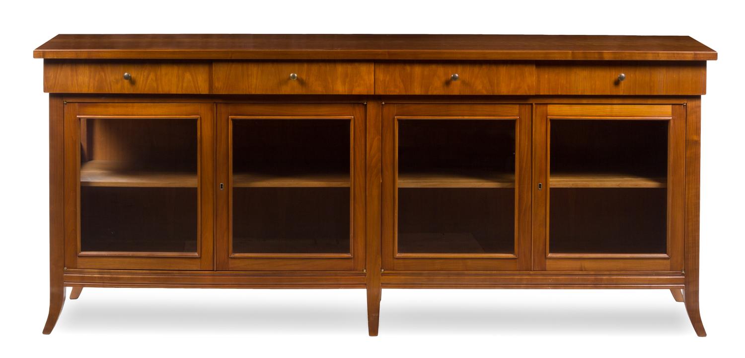 A Custom Stained Walnut Console Cabinet Height 37 1/2 x width 88 3/4 x depth 20 1/2 inches. — ITALIAN, 20TH CENTURY