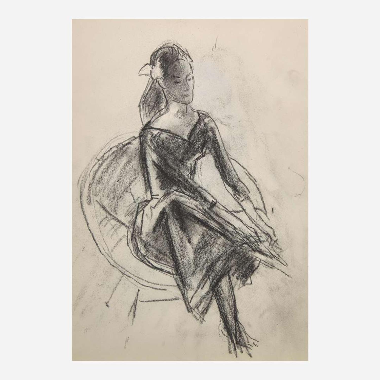 John Fulton Folinsbee (American, 1892-1972) Young Girl in Dress Seated; together with Seated Woman in Dress, and Young Woman Adjusting Shoe
