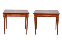 A Pair of Empire Style Gilt Bronze Mounted Side Tables