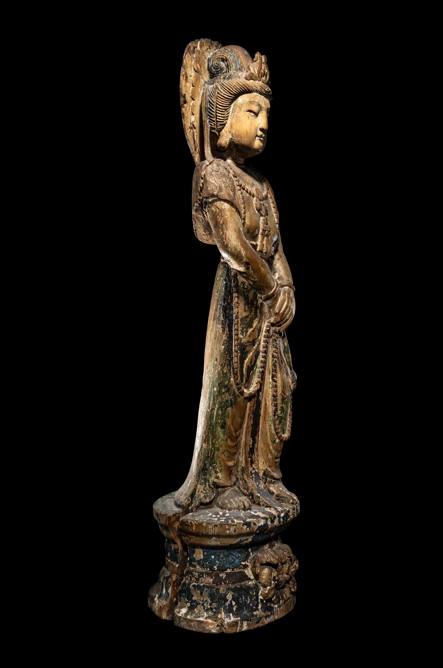 A Chinese Polychrome Lacquered Wood Guanyin