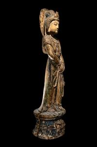 A Chinese Polychrome Lacquered Wood Guanyin