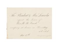 [LINCOLN, Mary Todd (1818-1882)]. Partially engraved invitation to a White House dinner, Washington, D.C., 17 October 1861.