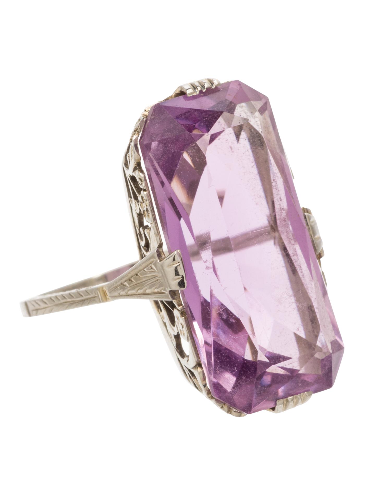 A Vintage 18 Karat White Gold and Amethyst Ring, 3.80 dwts.