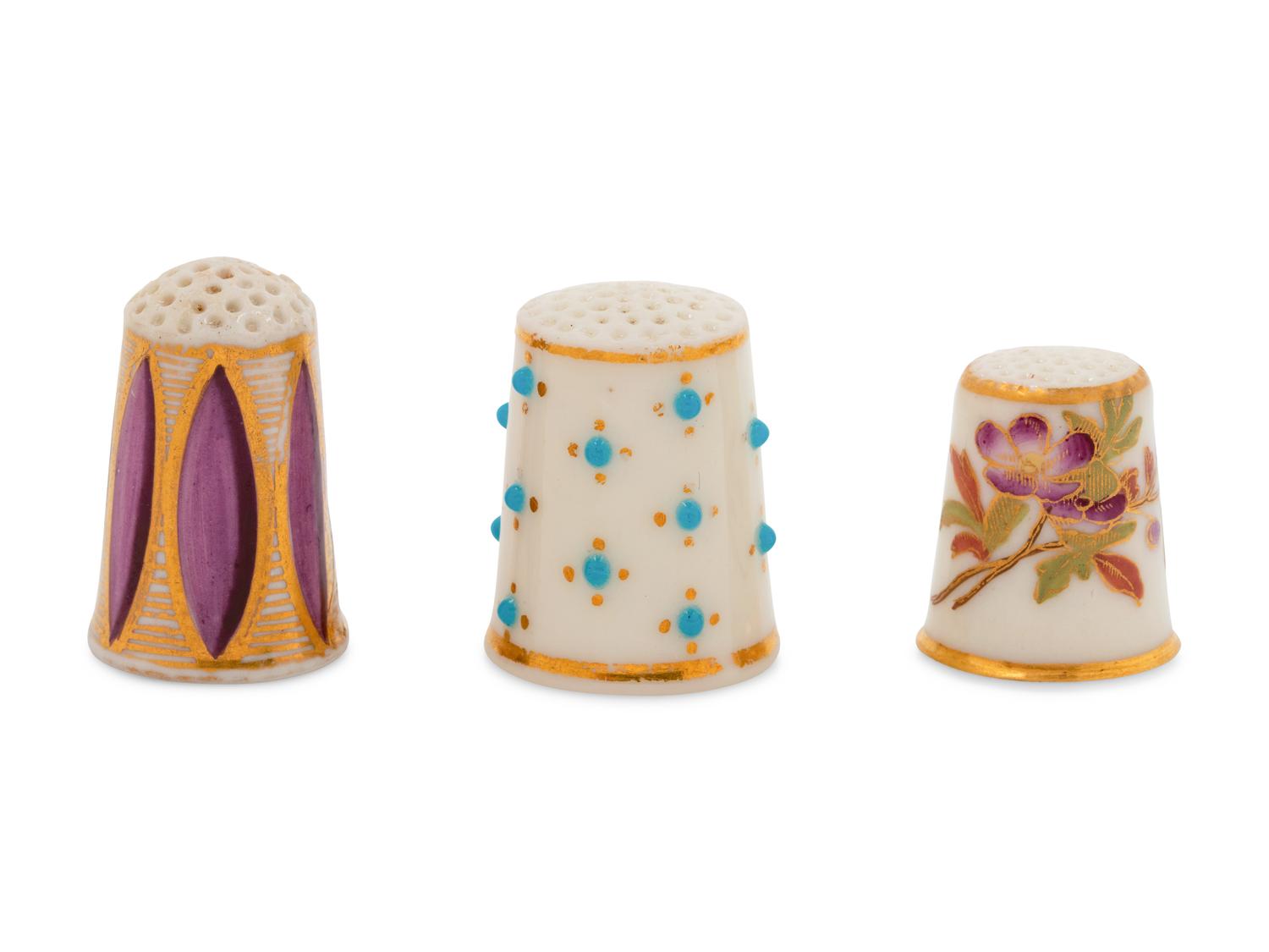 Three Worcester Porcelain Thimbles