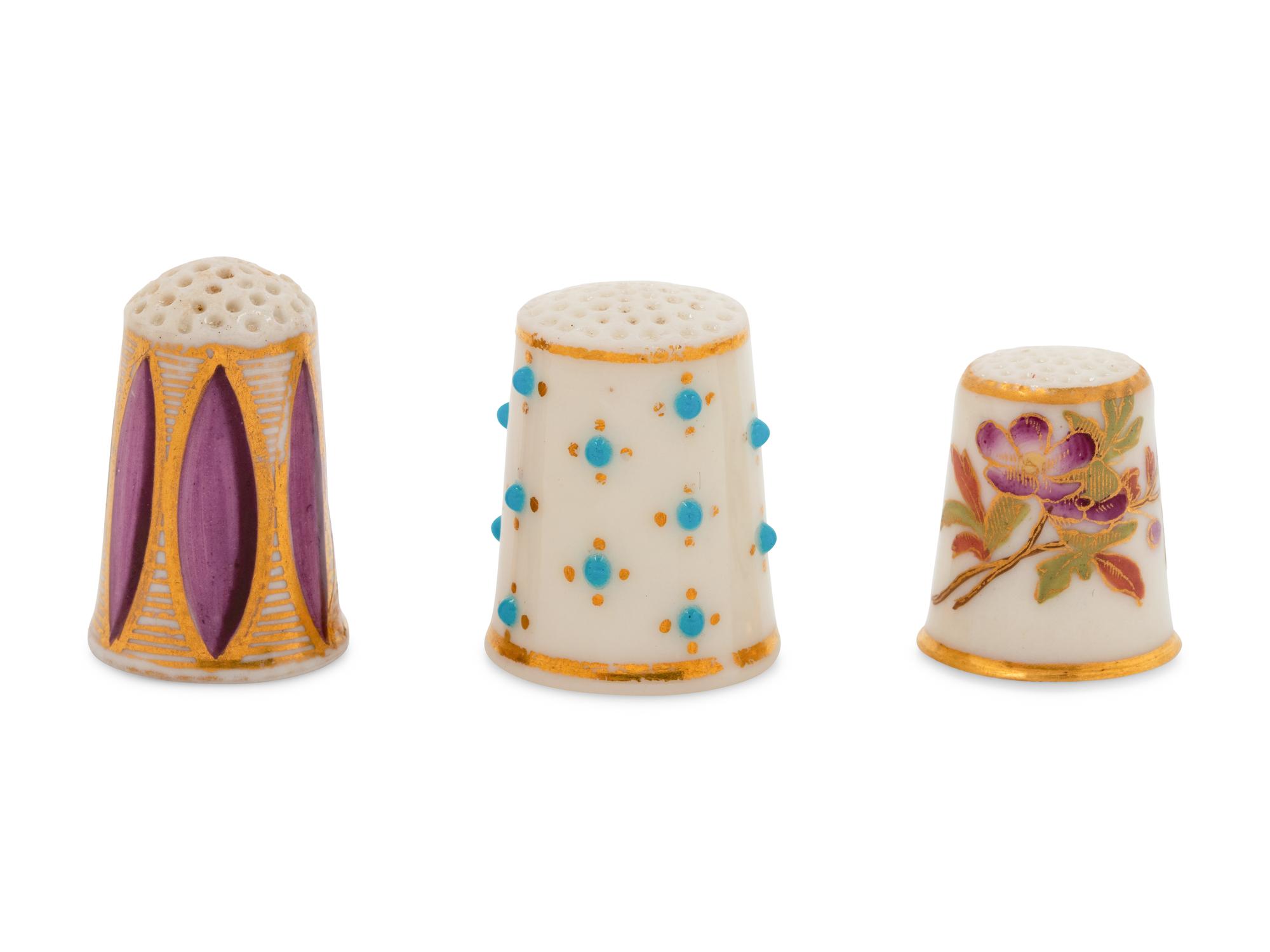 Three Worcester Porcelain Thimbles