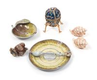 Seven Miscellaneous Jeweled and Enameled Ornaments Height of egg 3 1/4 inches.