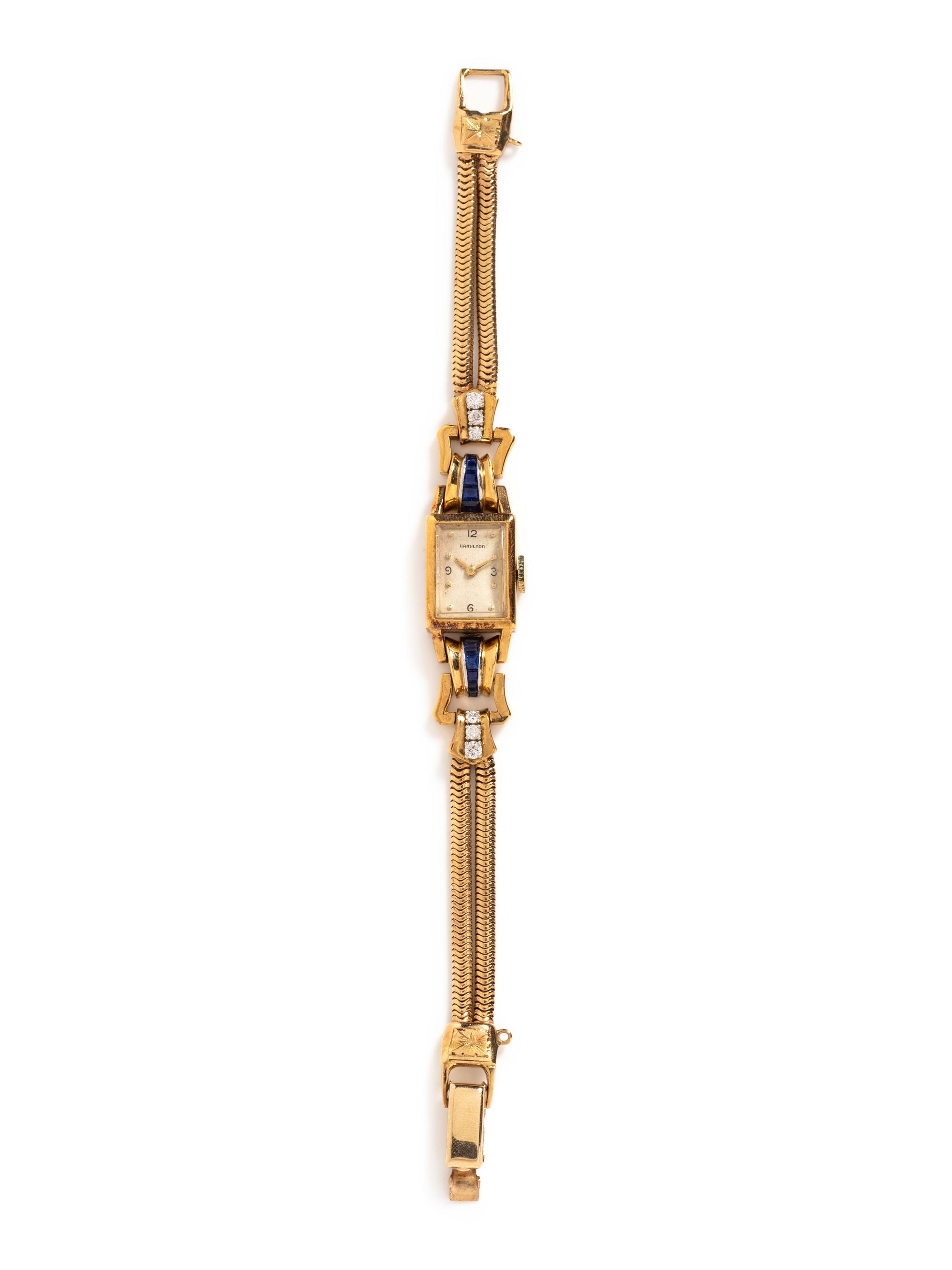 A Retro Yellow Gold, Platinum, Sapphire and Diamond Bracelet, Hamilton,