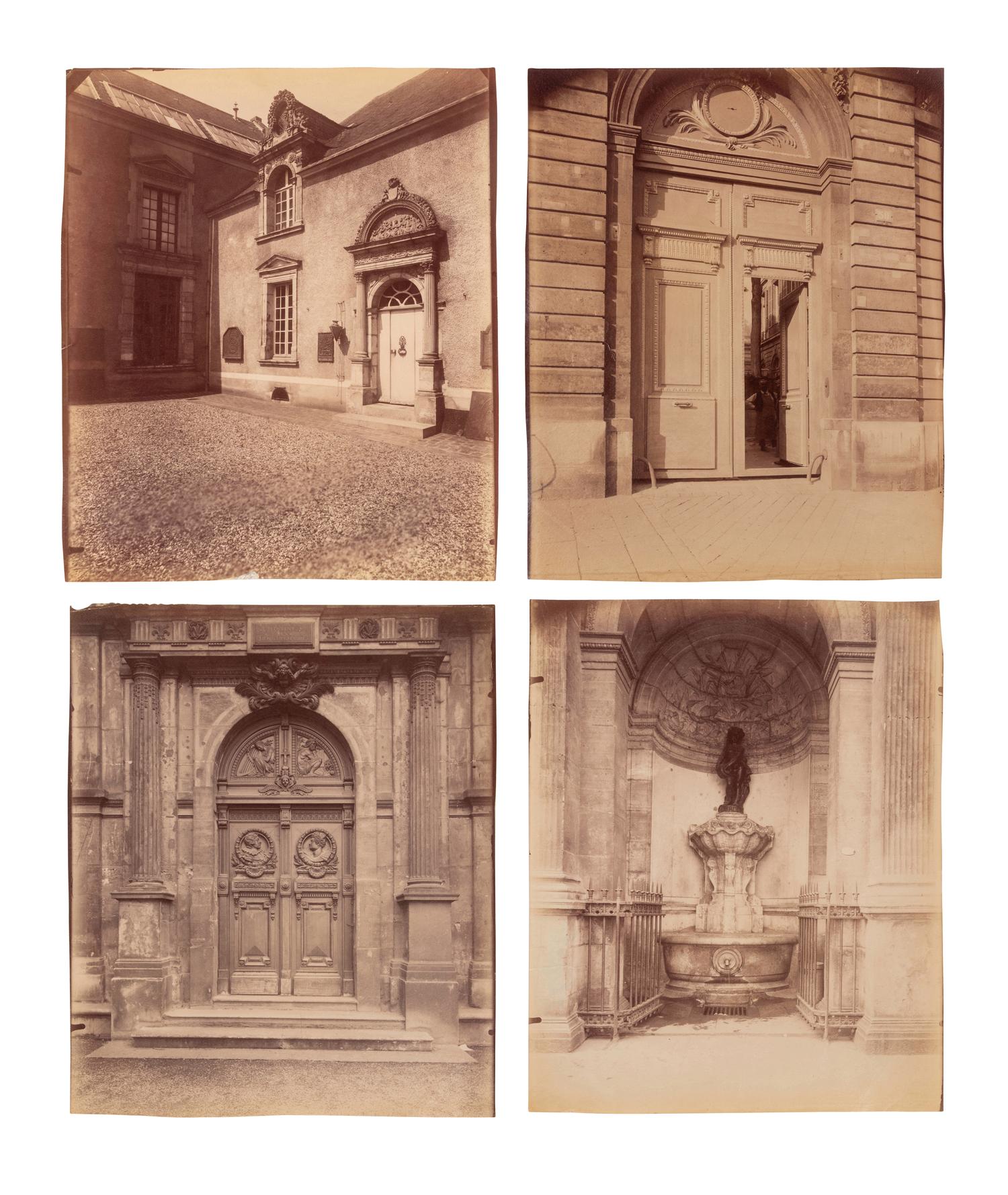 A group of four photographs ( Ètampes - maison de Diane de Poitiers , 1907; Presbytère de Saint-Sulpice, rue de Vaugirard 50 , 1900; Oratoire Marie de M é dicis, Petit Luxembourg , 1903; Fontaine de Joyeuse, 41 rue de Turenne, 3e arrondissement, 1901)