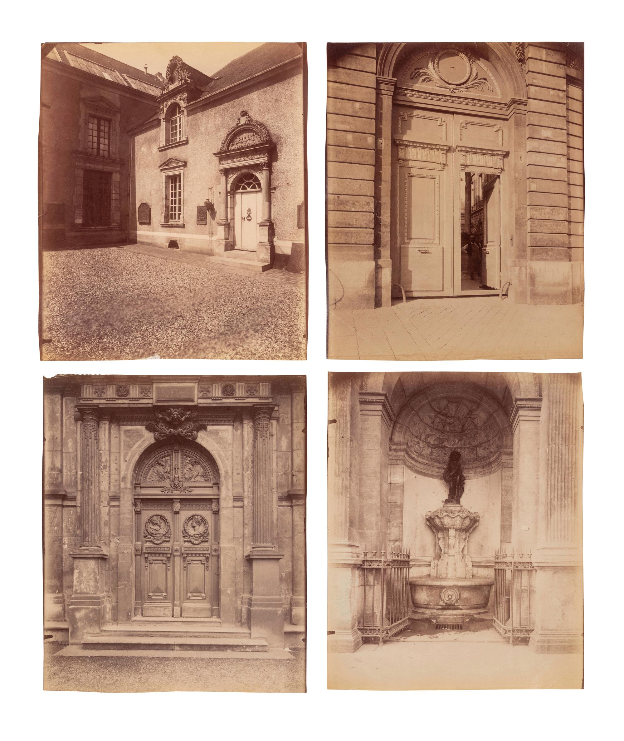 A group of four photographs ( Ètampes - maison de Diane de Poitiers , 1907; Presbytère de Saint-Sulpice, rue de Vaugirard 50 , 1900; Oratoire Marie de M é dicis, Petit Luxembourg , 1903; Fontaine de Joyeuse, 41 rue de Turenne, 3e arrondissement, 1901)
