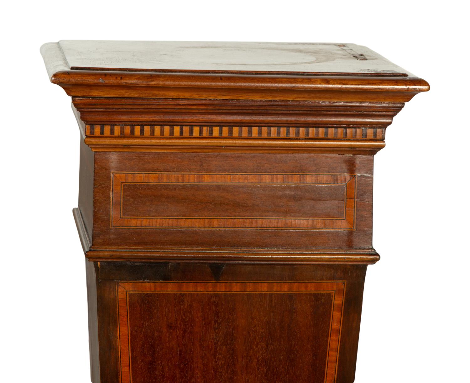 A Pair of Edwardian Style Satinwood Inlaid Mahogany Pedestals