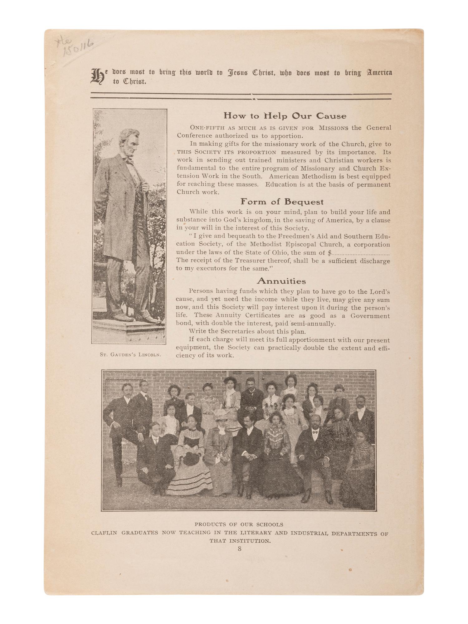 [EDUCATION]. 2 titles, incl. Freedmen's Aid and Southern Education Society . Cincinnati, 1904.