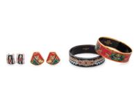 Two Pairs of Hermès Enamel Cuffs and Ear Clips