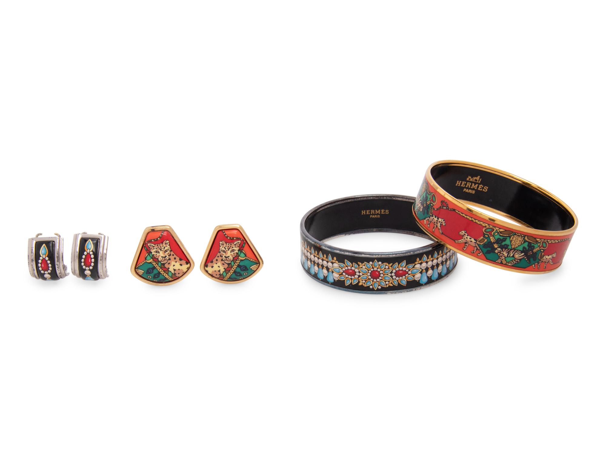 Two Pairs of Hermès Enamel Cuffs and Ear Clips
