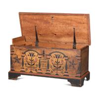 A Chippendale Grain and Polychrome Paint Decorated Pine Blanket Chest