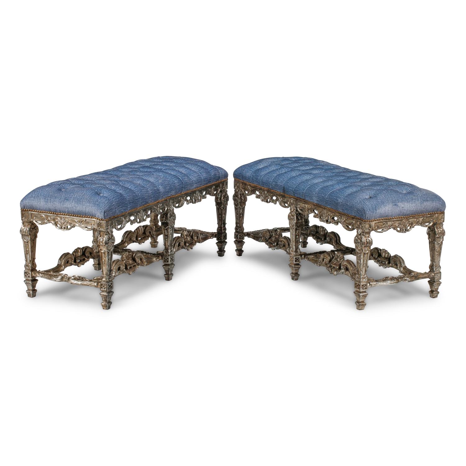 A Pair of Italian Silvered Wood Window Benches