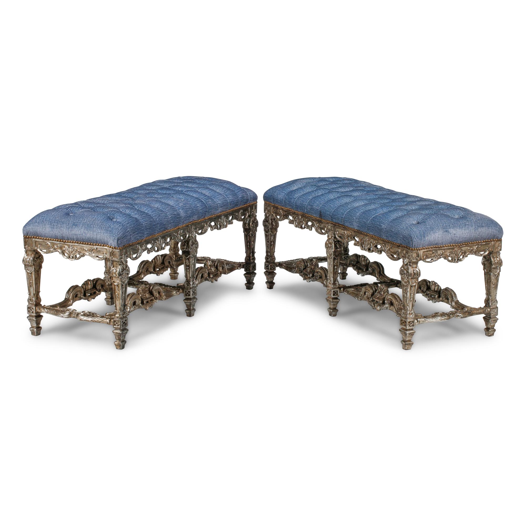 A Pair of Italian Silvered Wood Window Benches