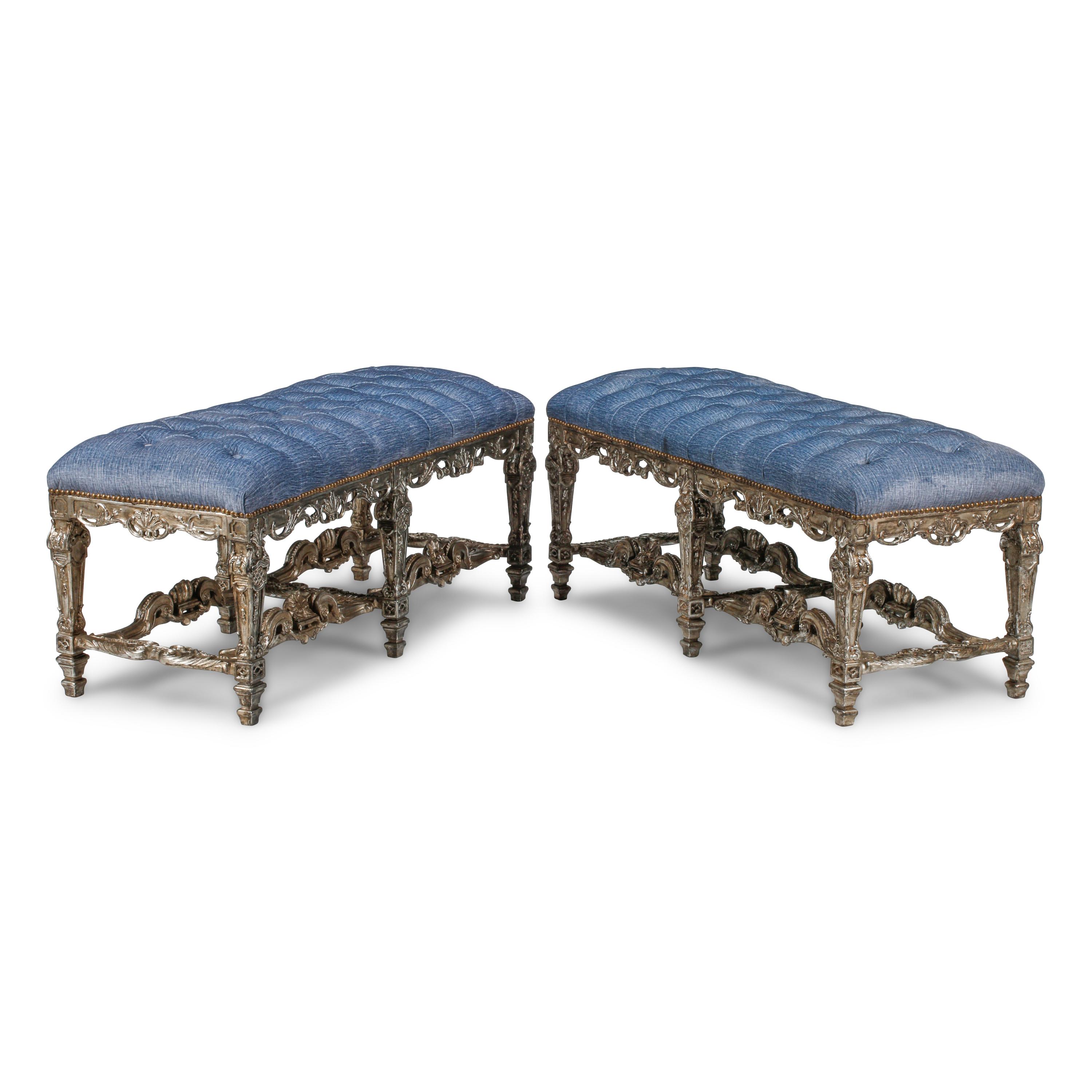 A Pair of Italian Silvered Wood Window Benches